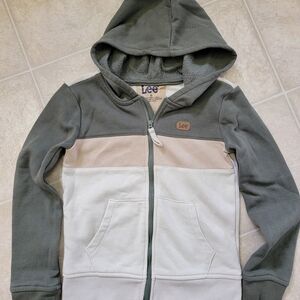 Lee Kids Colorblock Hooded Zip Sweatshirt - Olive, Cream & Tan